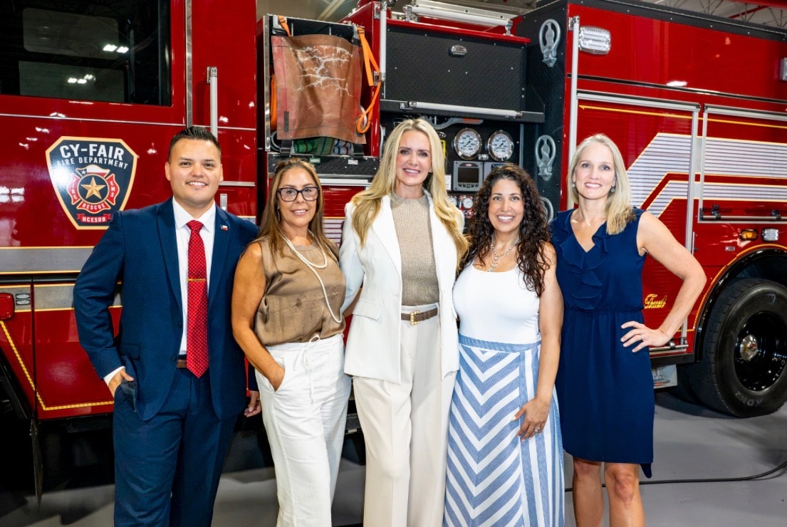 Group photo in front of Cy-Fair fire truck