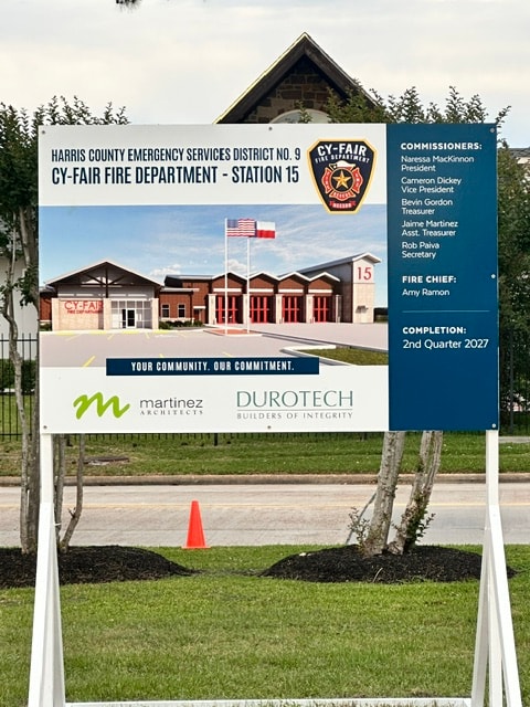 Cy-Fair Fire Department Station 15 construction sign